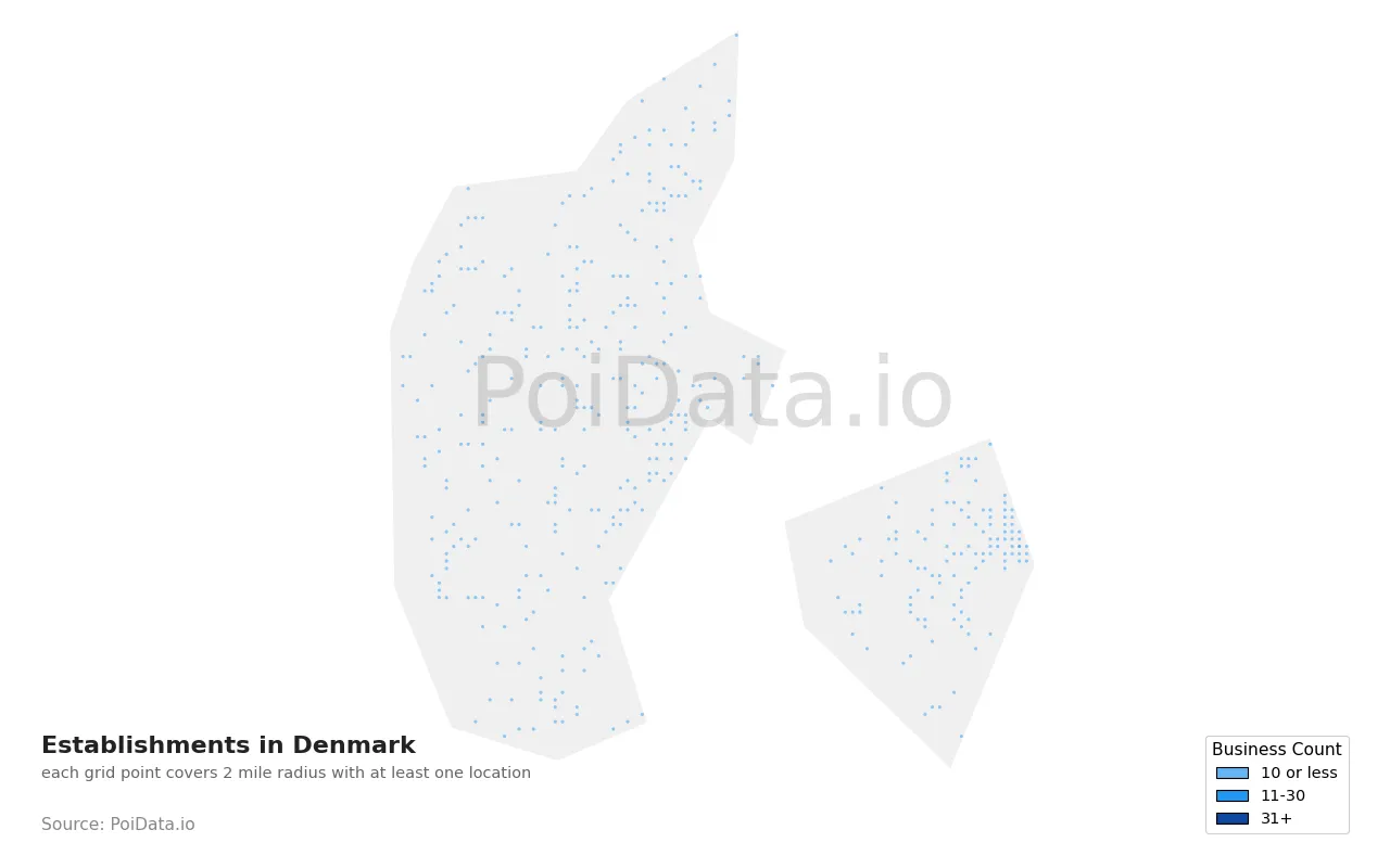Establishment density map for Denmark