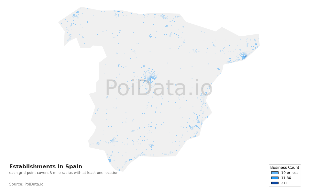 Establishment density map for Spain