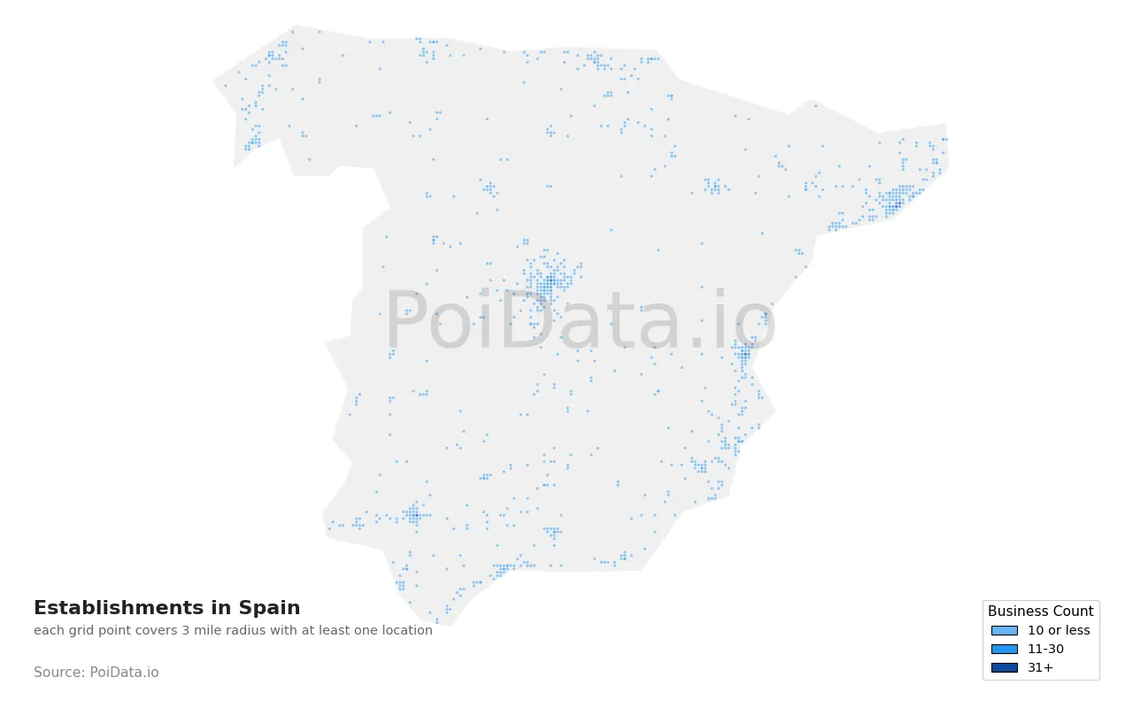 Establishment density map for Spain