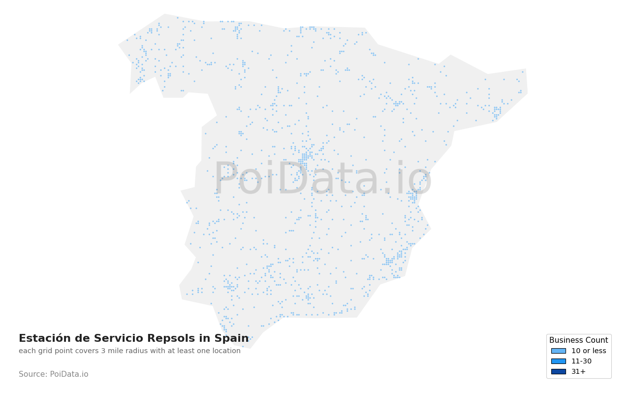 Estación de Servicio Repsol density map for Spain