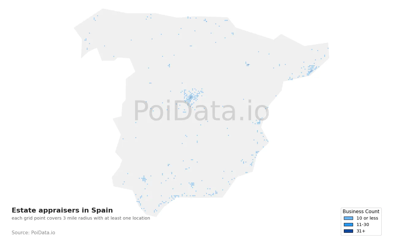 Estate appraiser density map for Spain