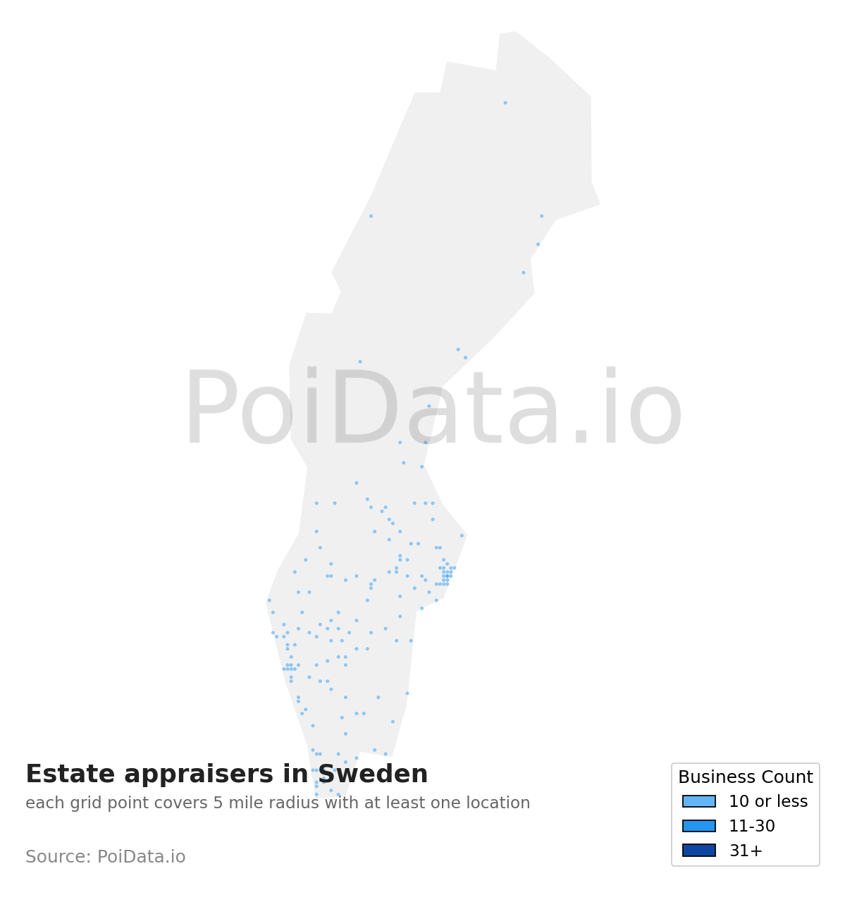 Estate appraiser density map for Sweden