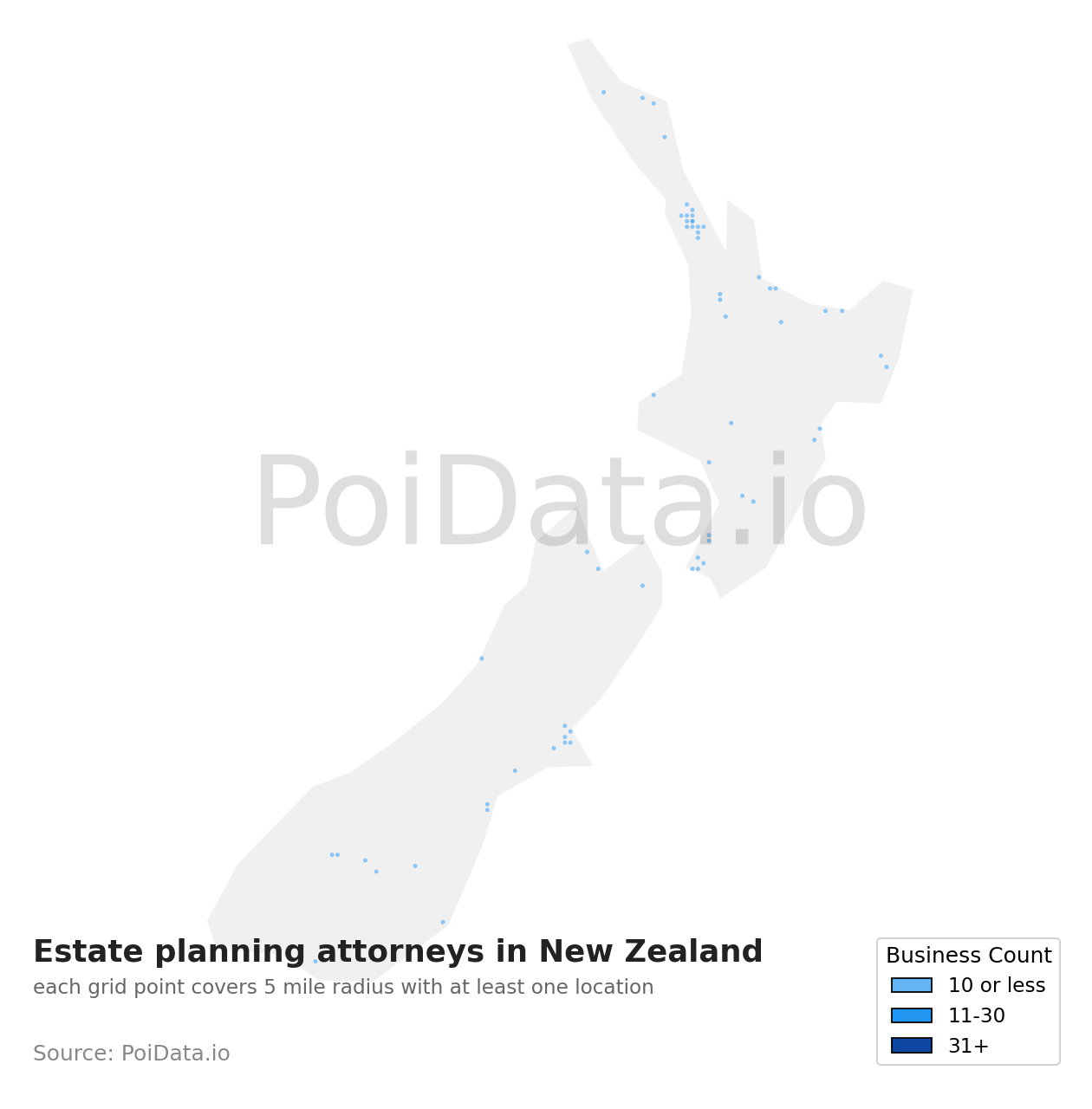 Estate planning attorney density map for New Zealand