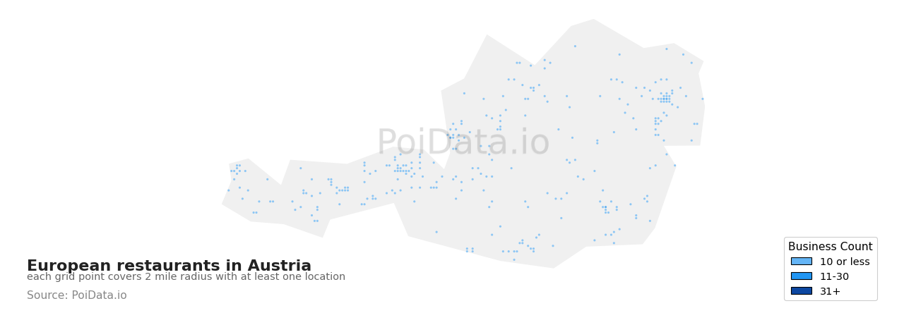 European restaurant density map for Austria