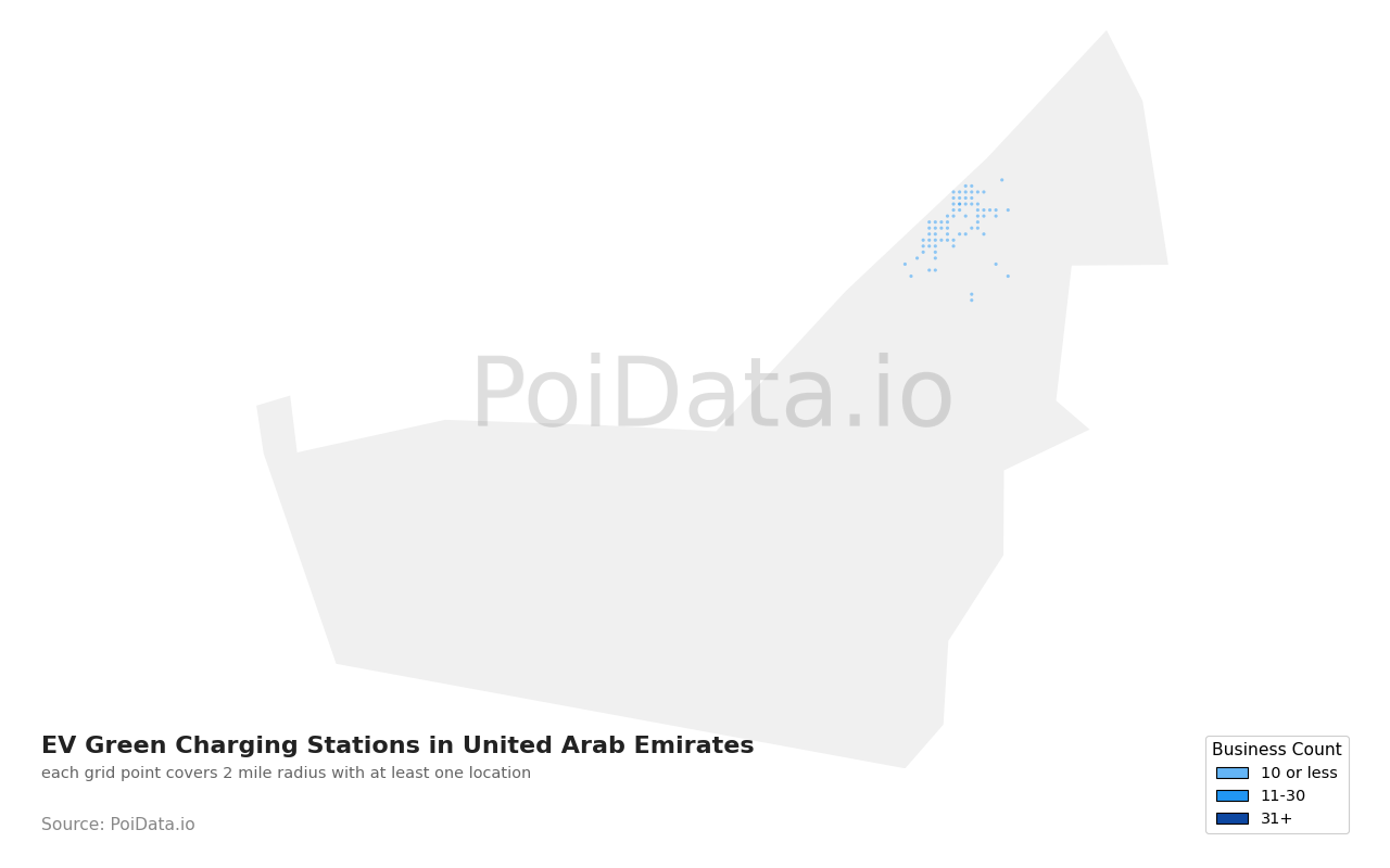 EV Green Charging Station density map for United Arab Emirates