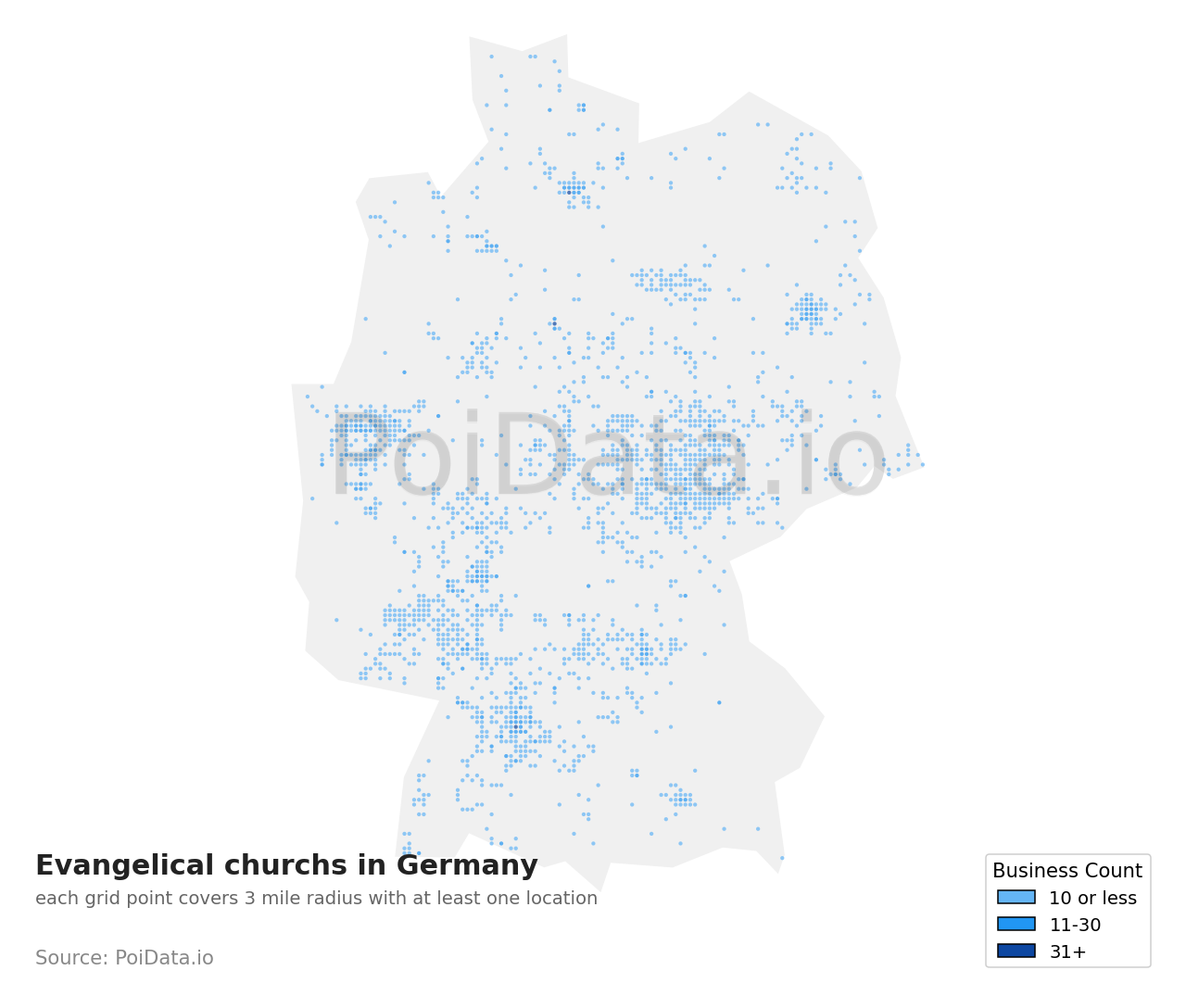 Evangelical church density map for Germany