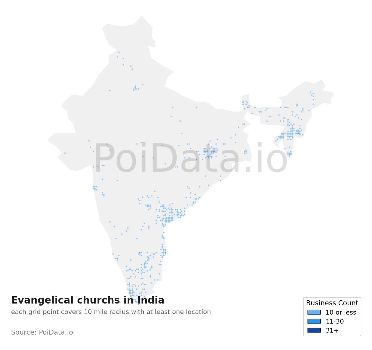Evangelical church density map for India