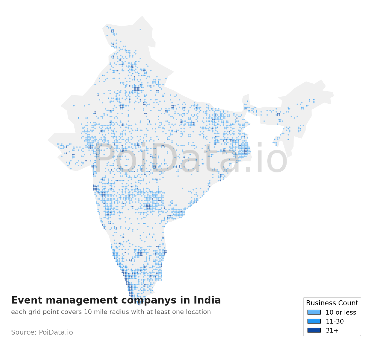 Event management company density map for India