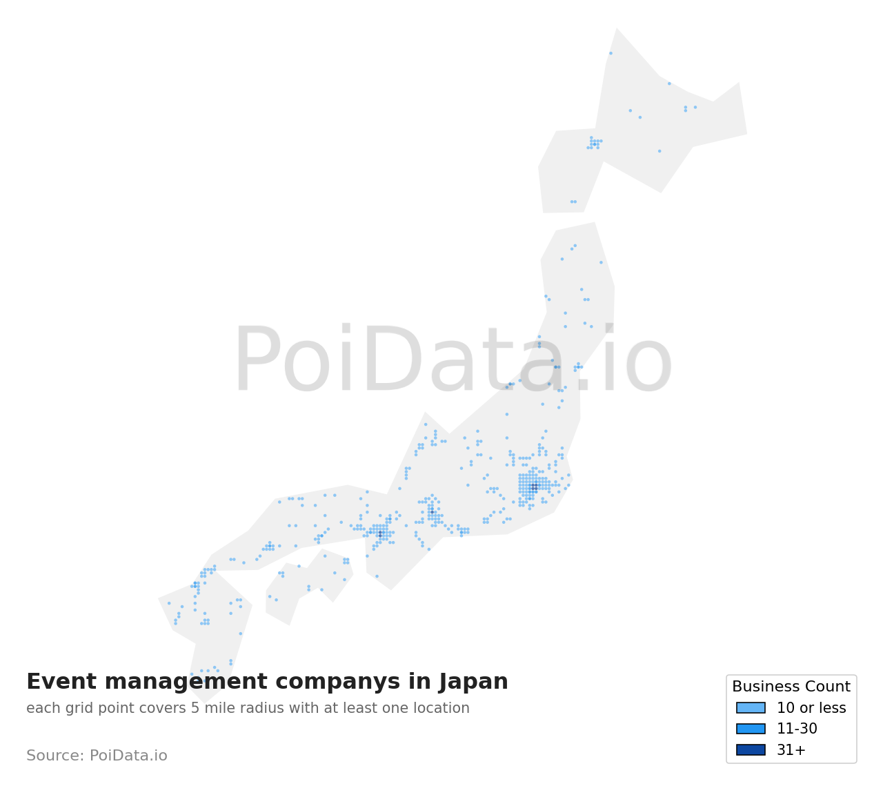 Event management company density map for Japan