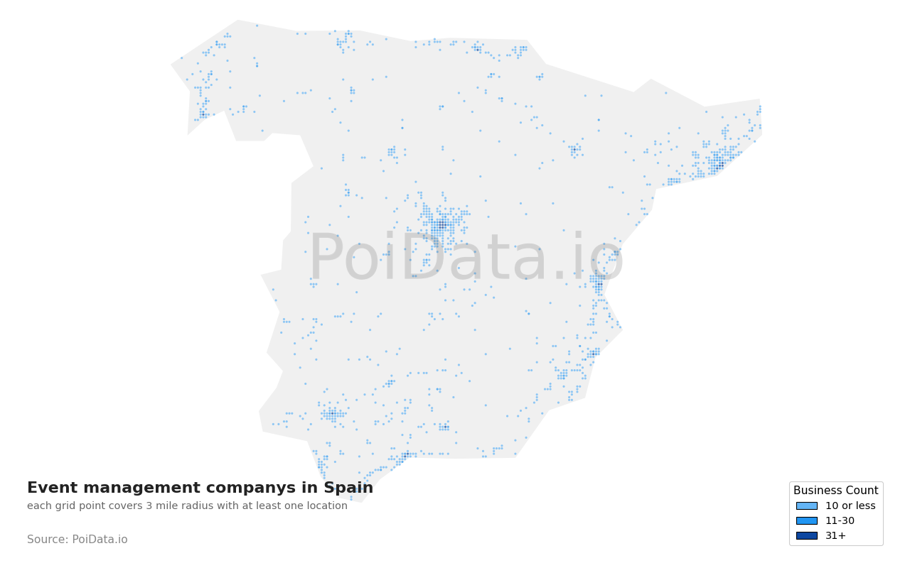 Event management company density map for Spain