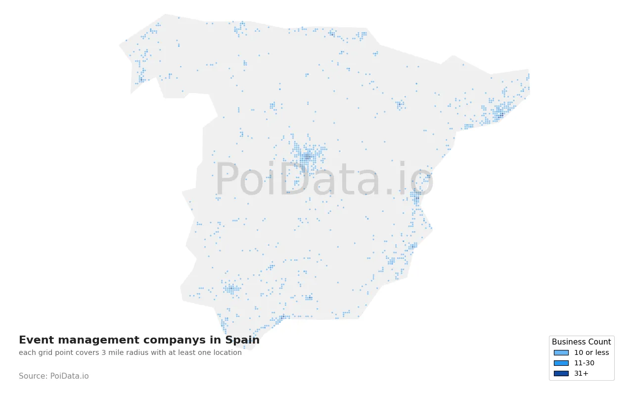 Event management company density map for Spain