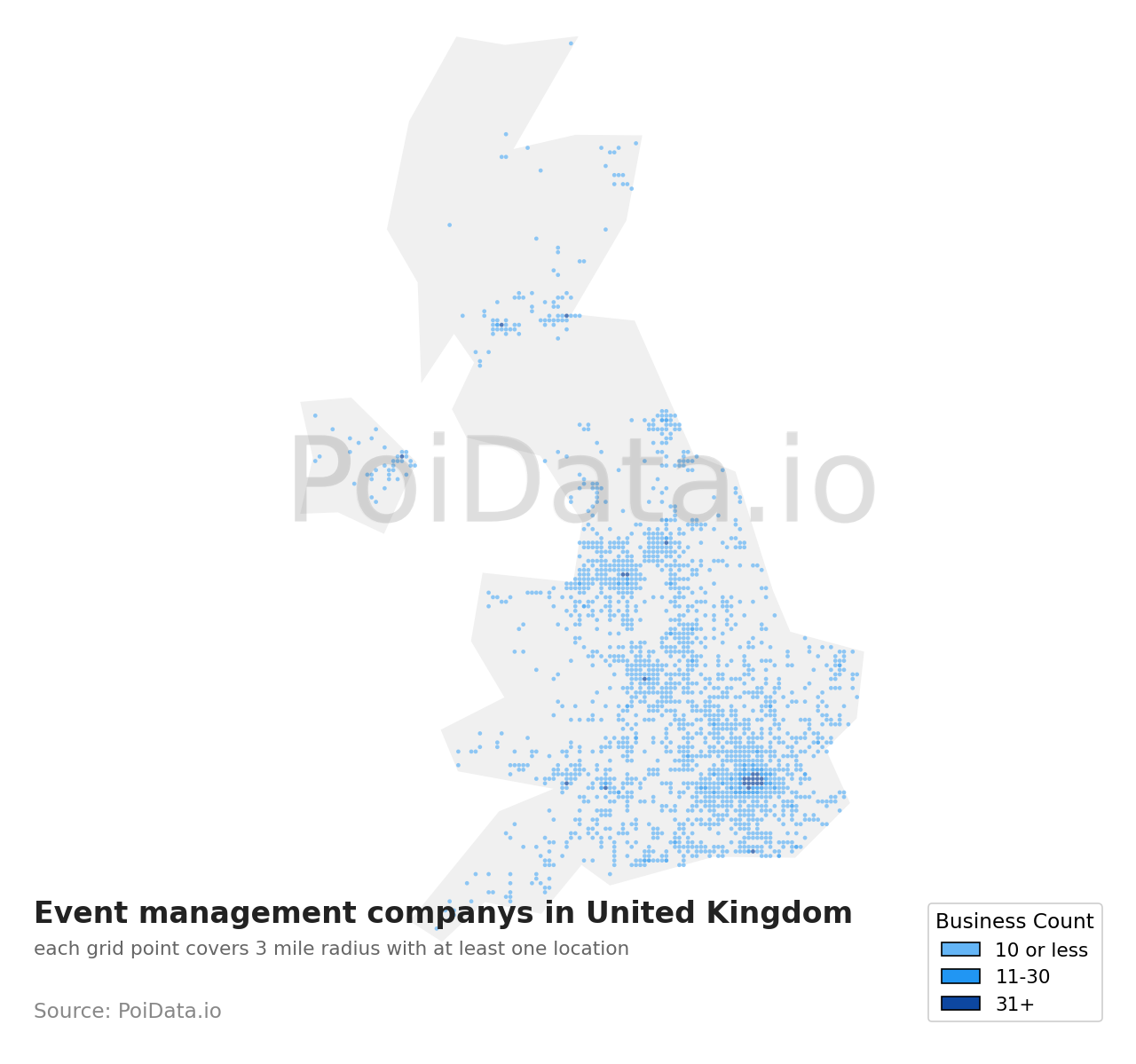 Event management company density map for United Kingdom