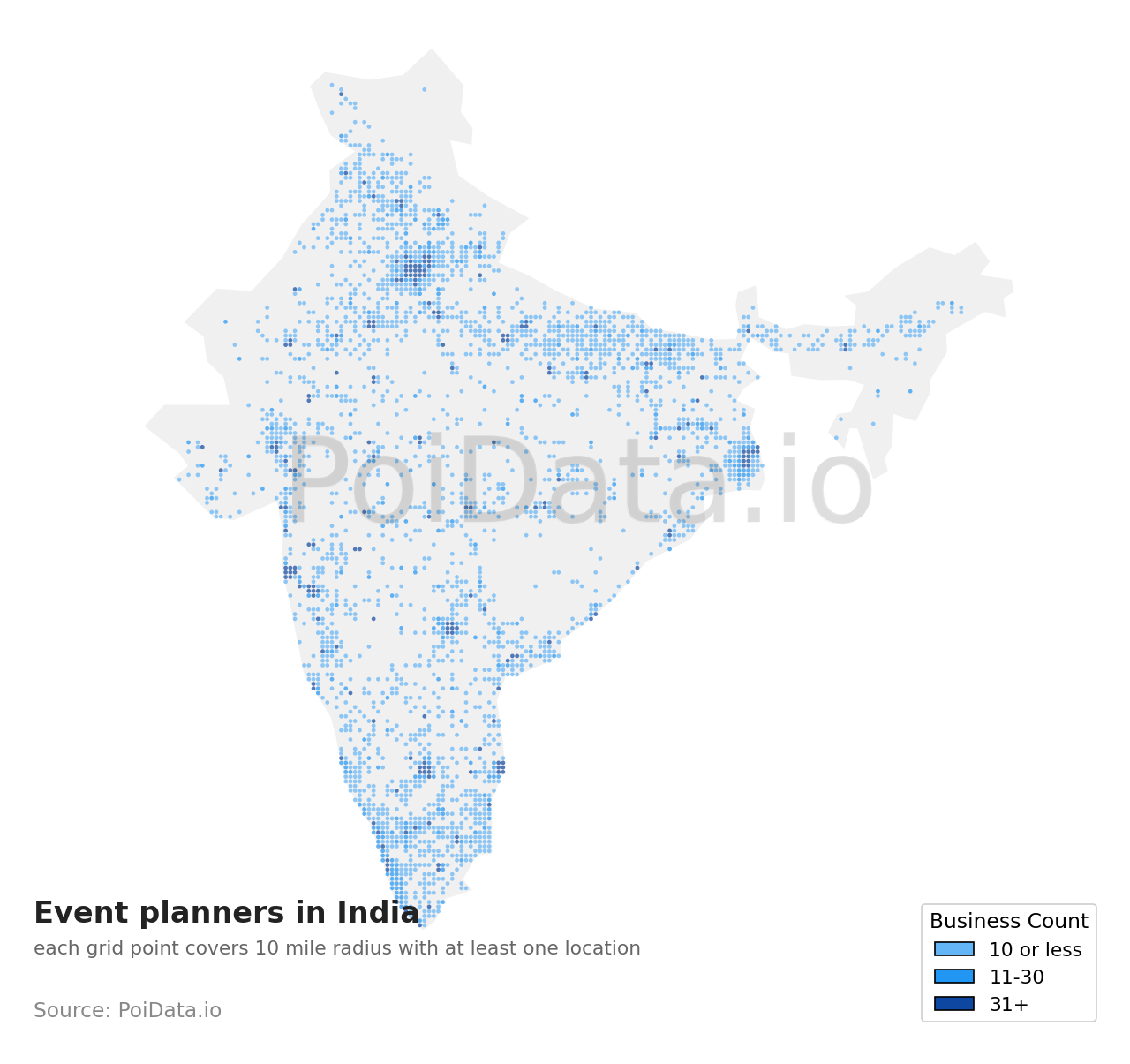 Event planner density map for India