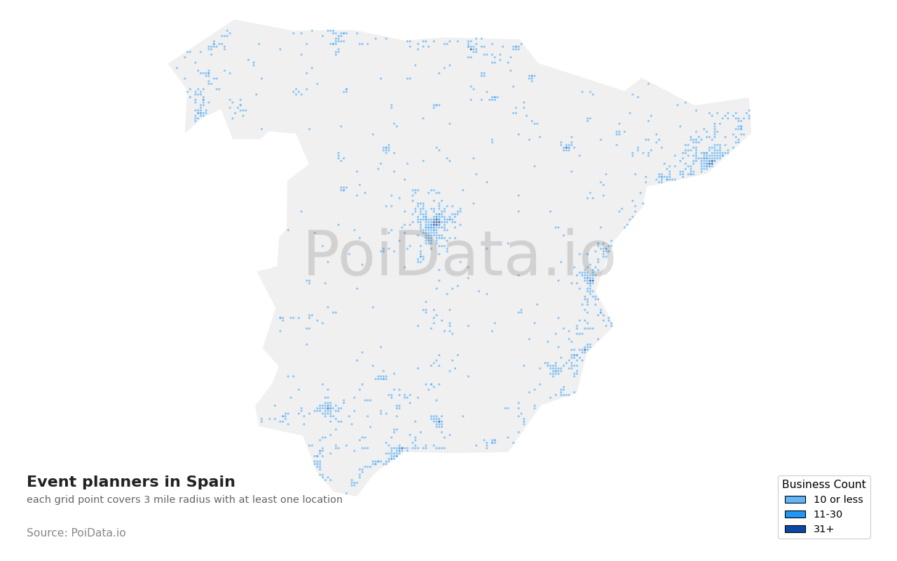 Event planner density map for Spain