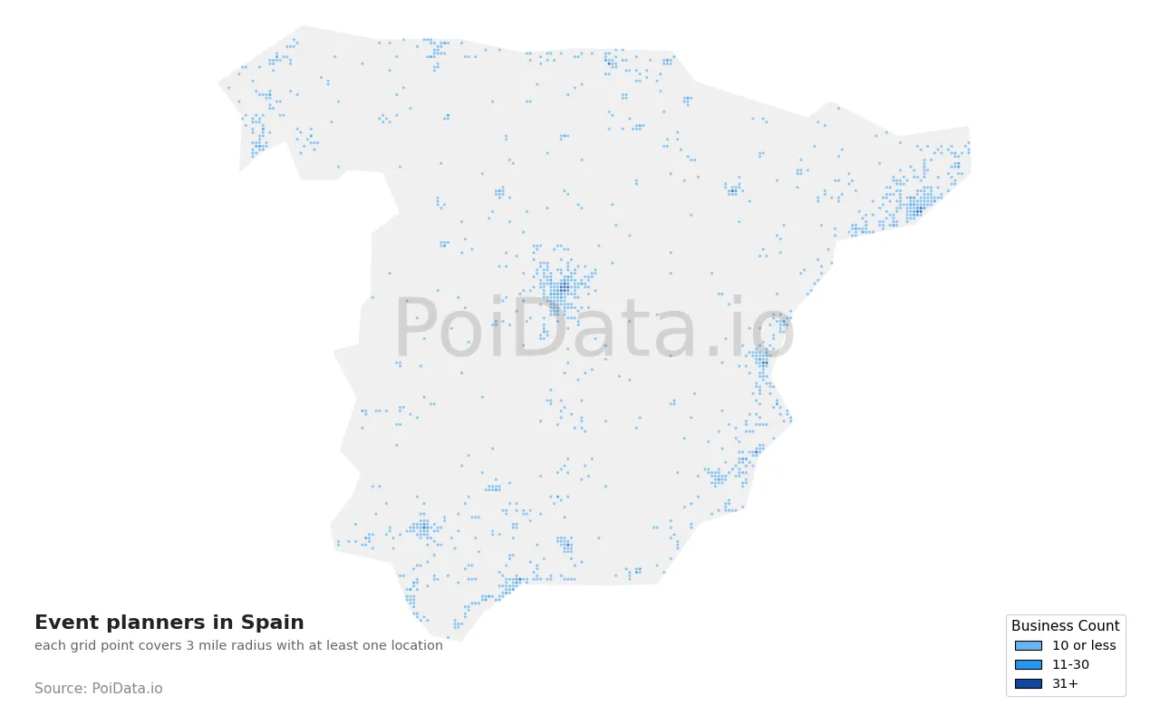 Event planner density map for Spain