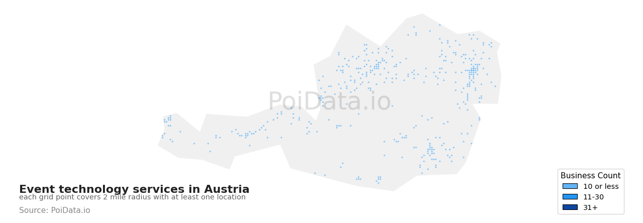 Event technology service density map for Austria