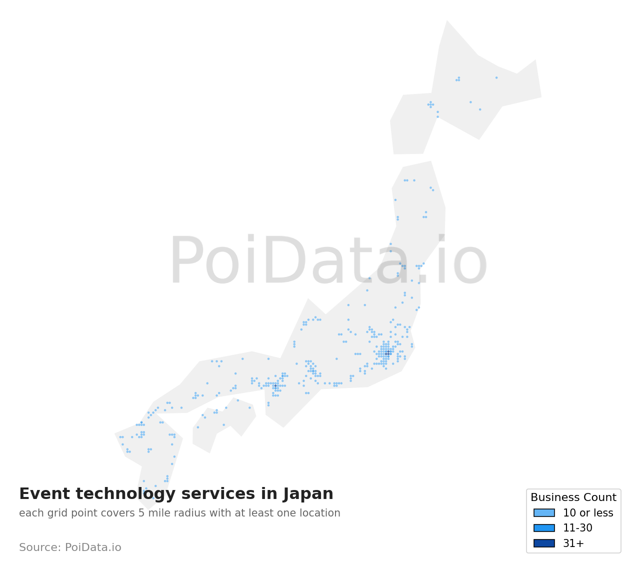 Event technology service density map for Kanagawa, Japan