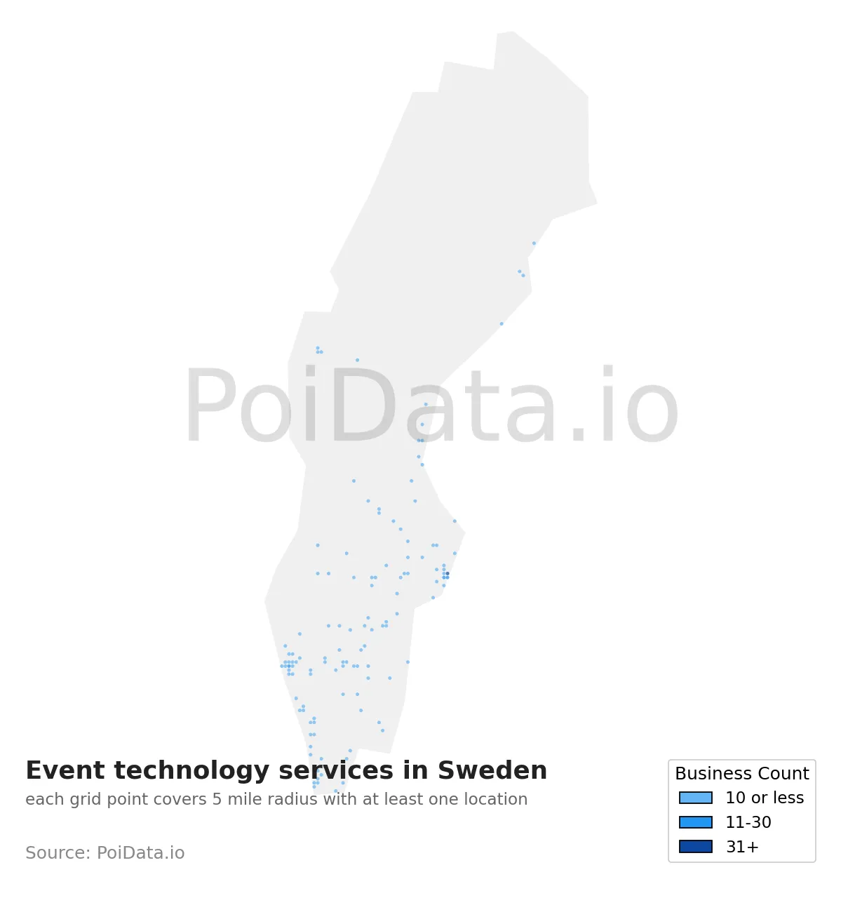 Event technology service density map for Sweden