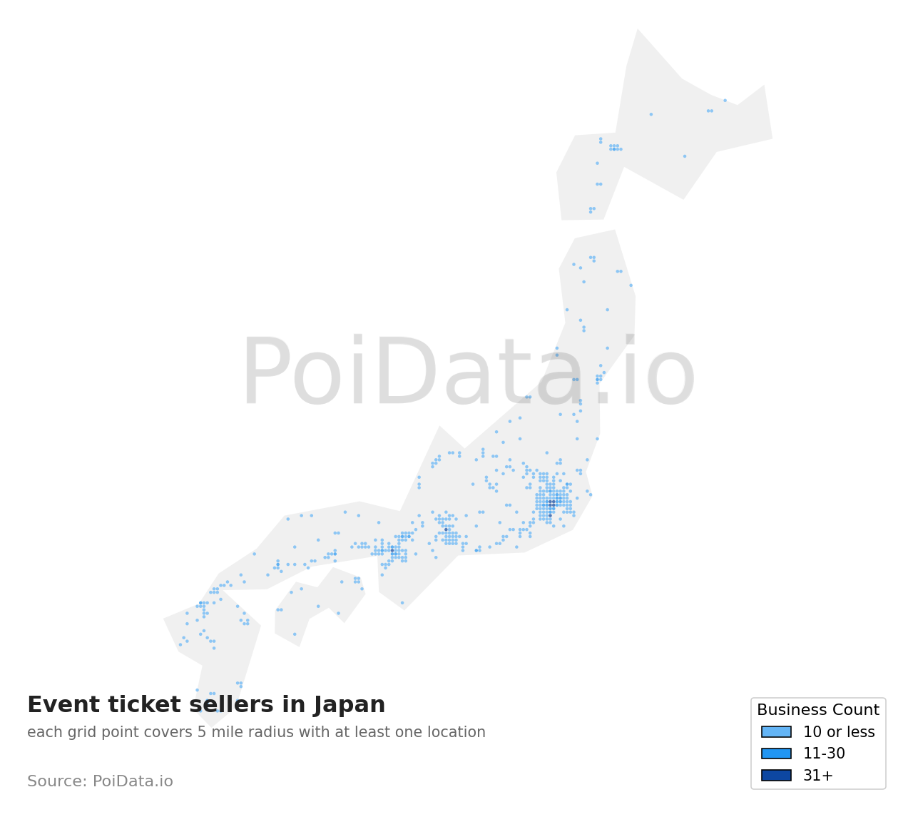 Event ticket seller density map for Japan