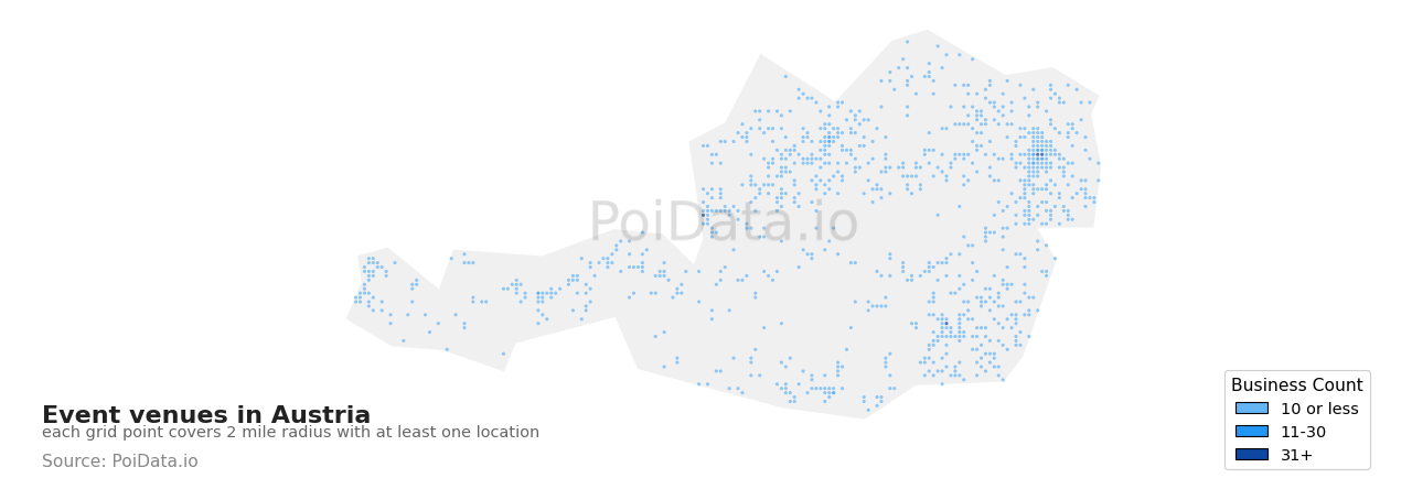 Event venue density map for Austria