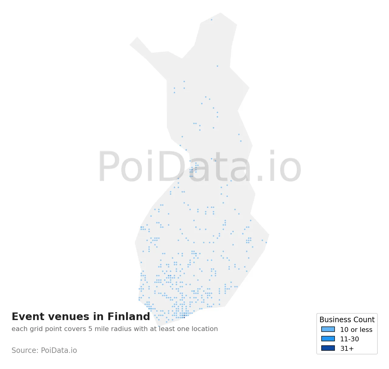 Event venue density map for Finland