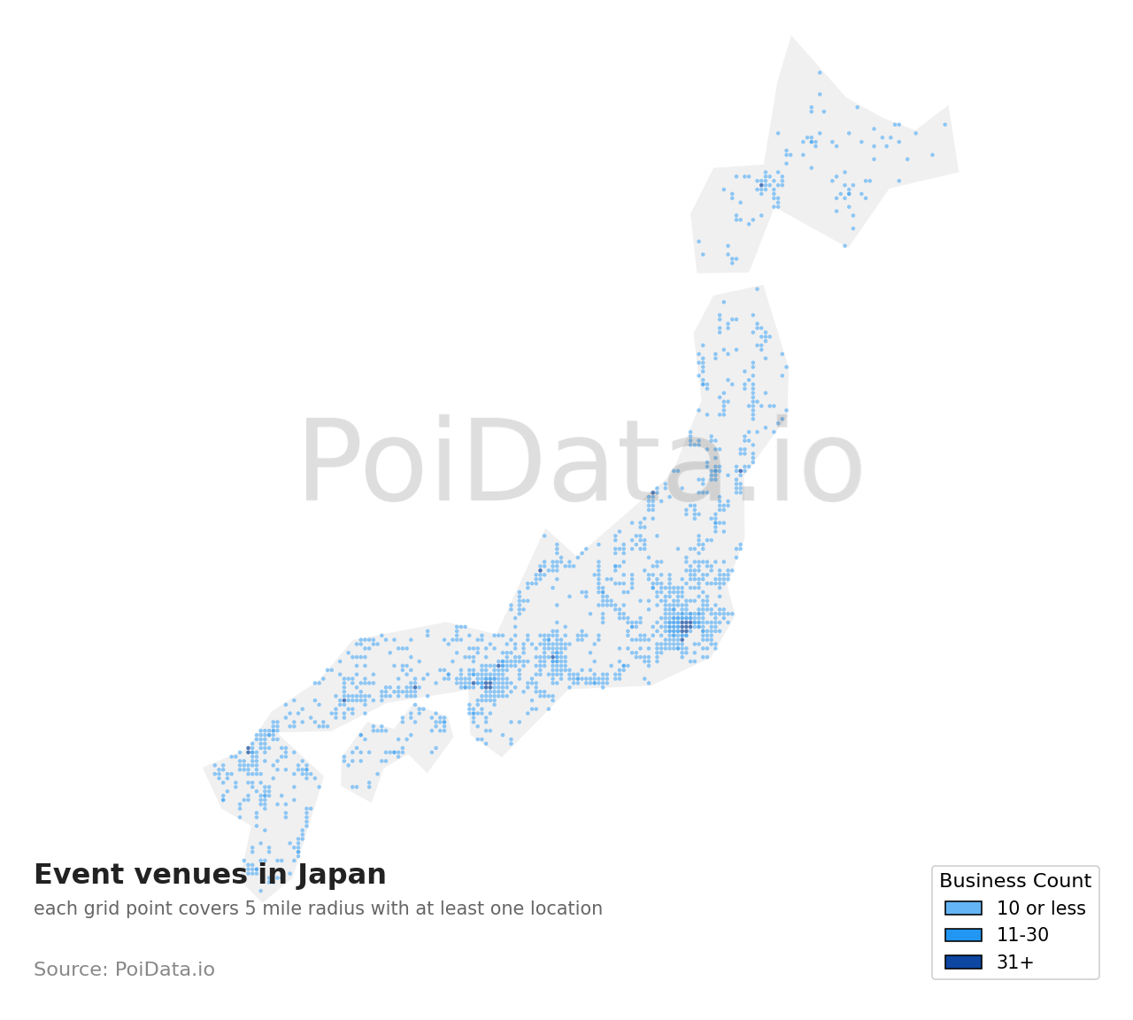 Event venue density map for Japan