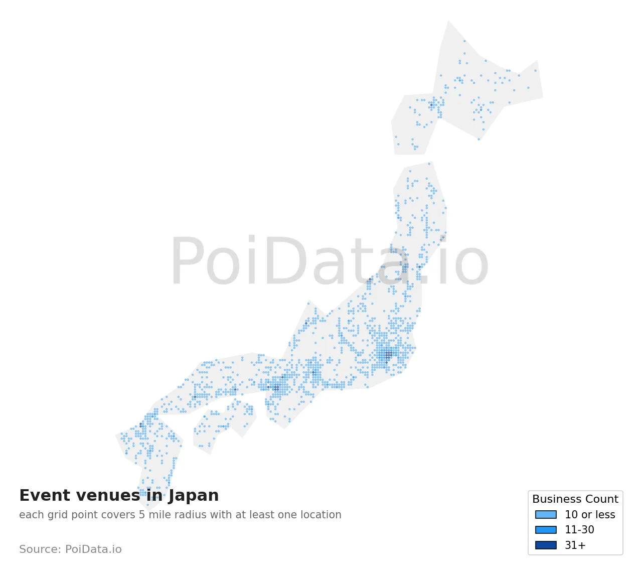 Event venue density map for Japan