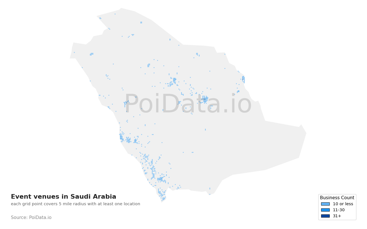Event venue density map for Saudi Arabia