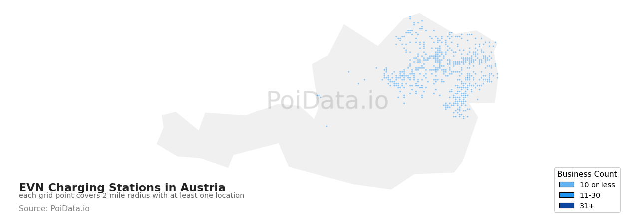 EVN Charging Station density map for Austria