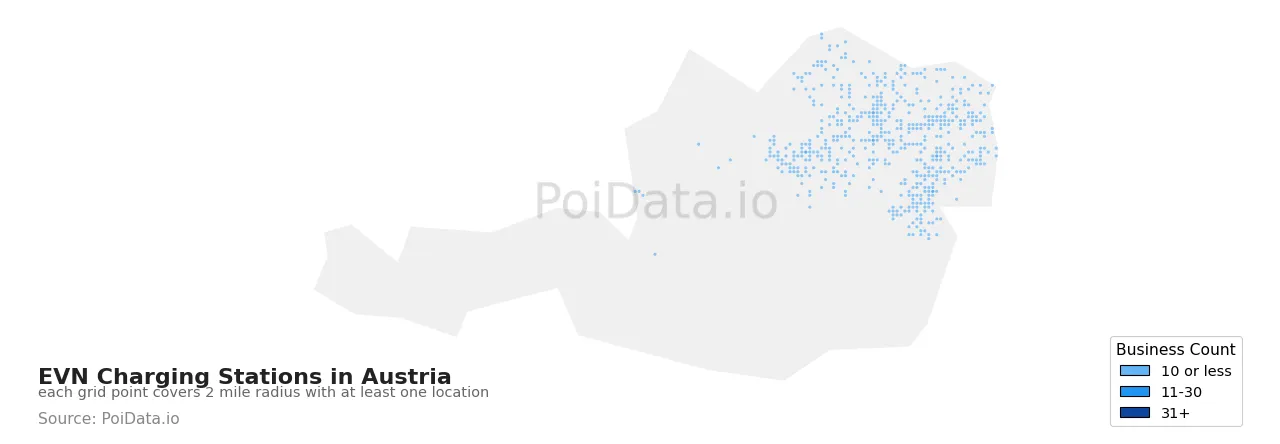 EVN Charging Station density map for Austria