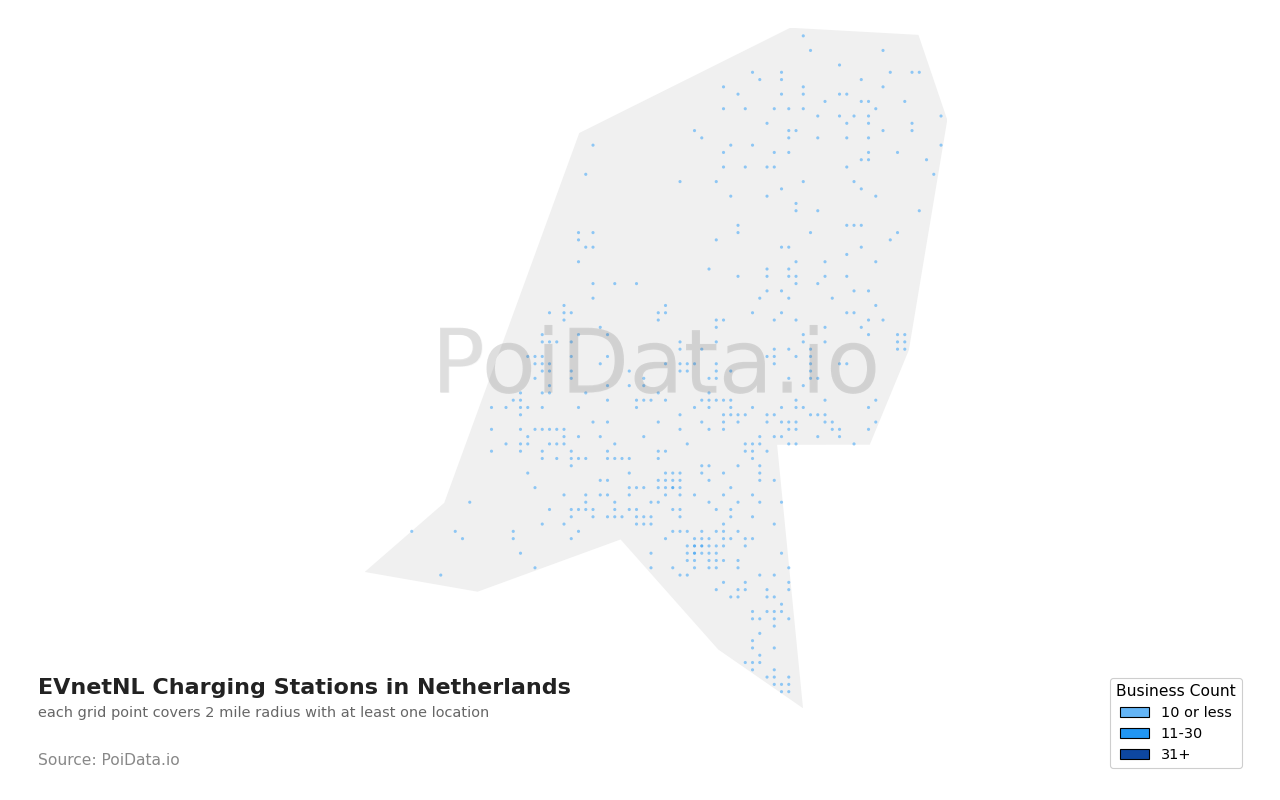 EVnetNL Charging Station density map for Netherlands