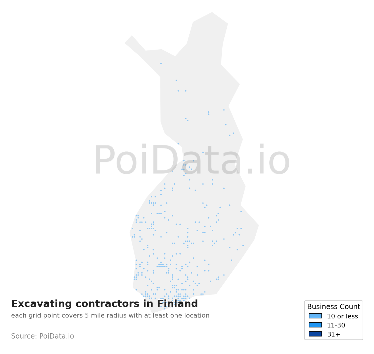 Excavating contractor density map for Finland