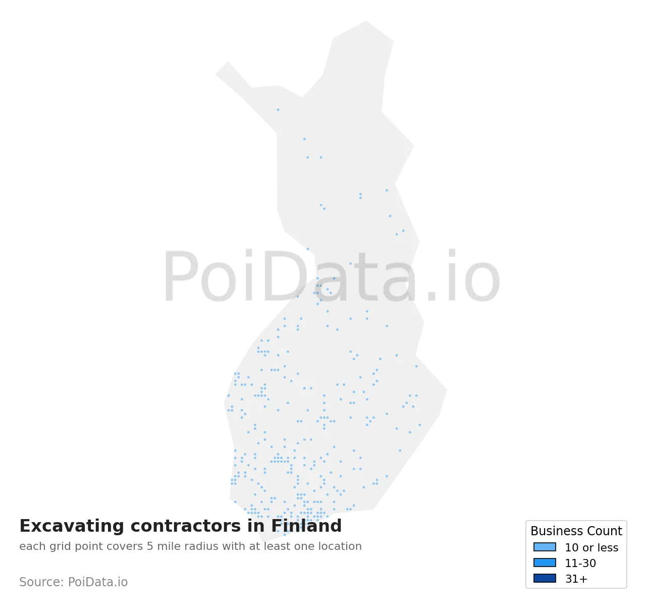 Excavating contractor density map for Finland
