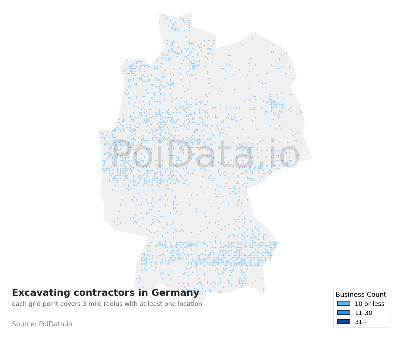 Excavating contractor density map for Germany