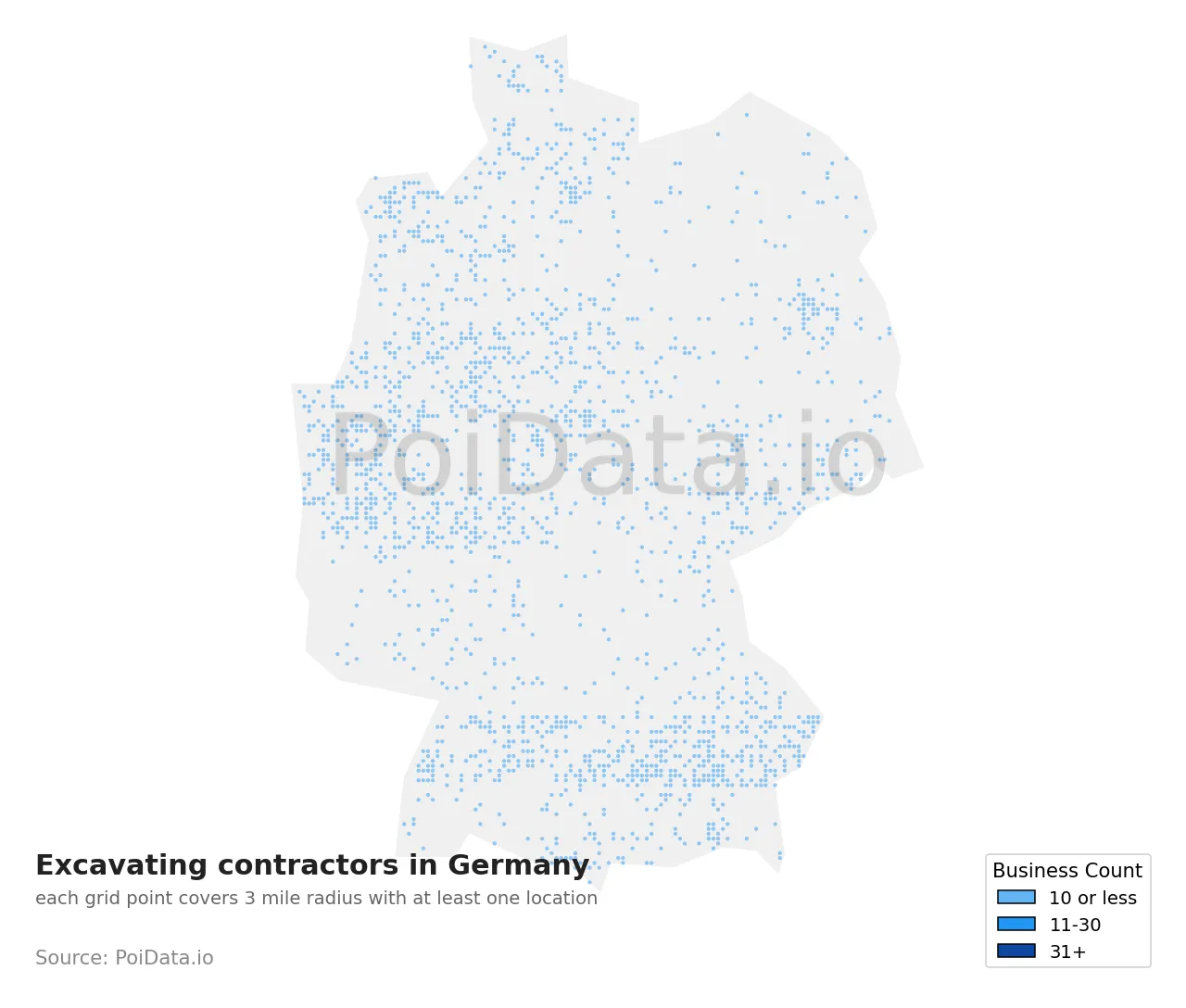 Excavating contractor density map for Germany