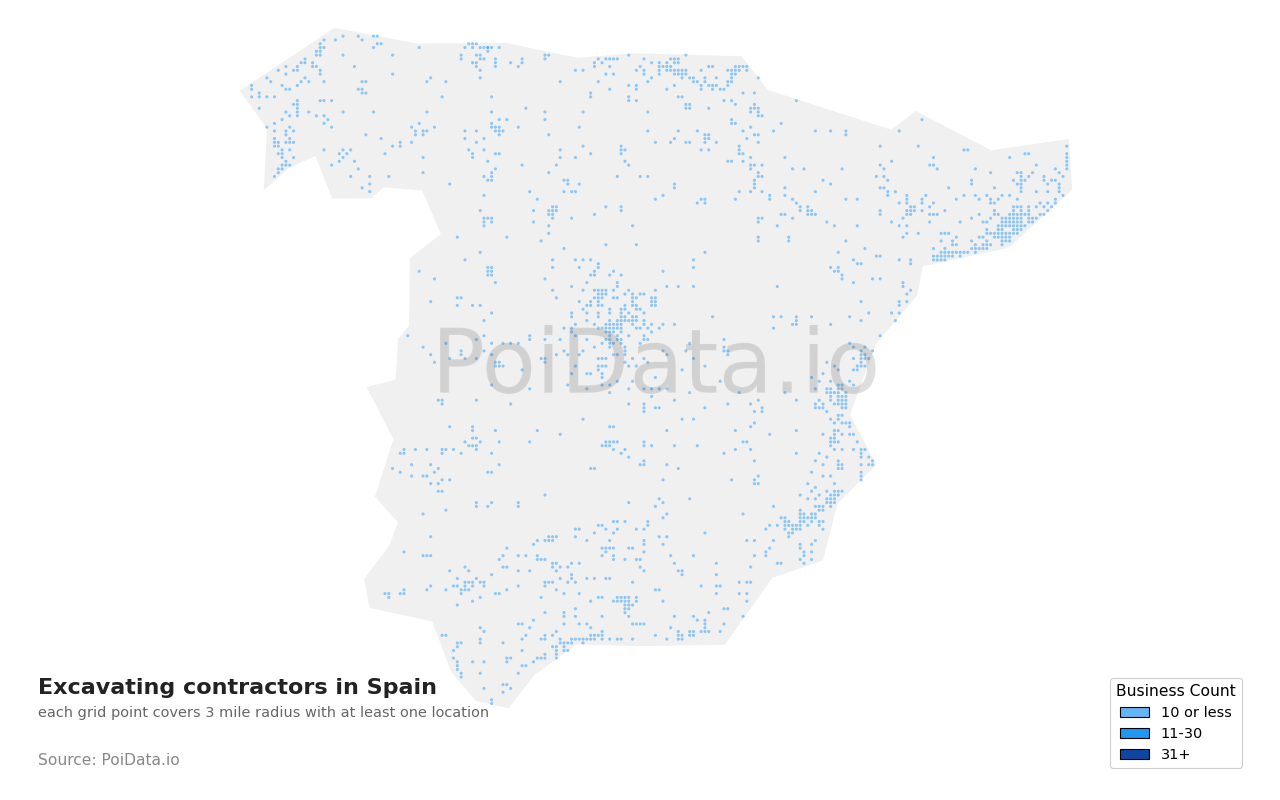 Excavating contractor density map for Spain