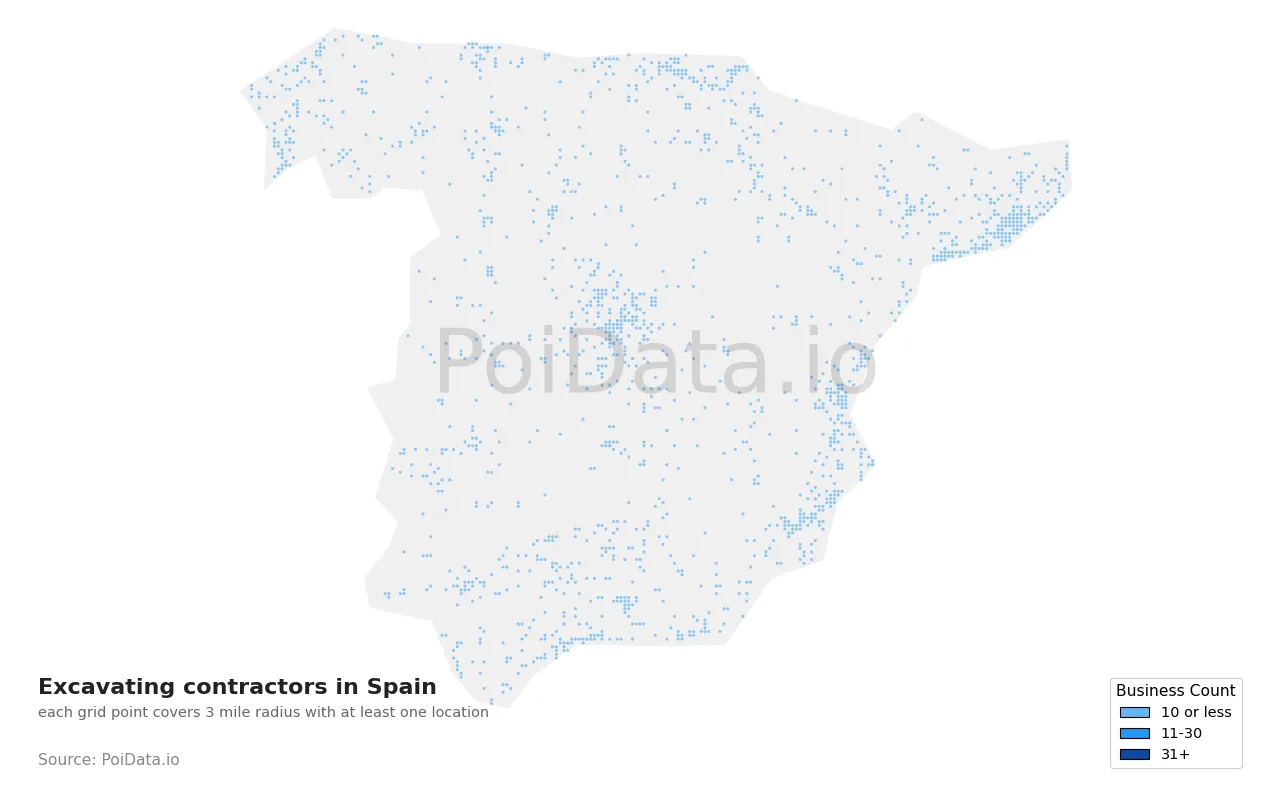 Excavating contractor density map for Spain