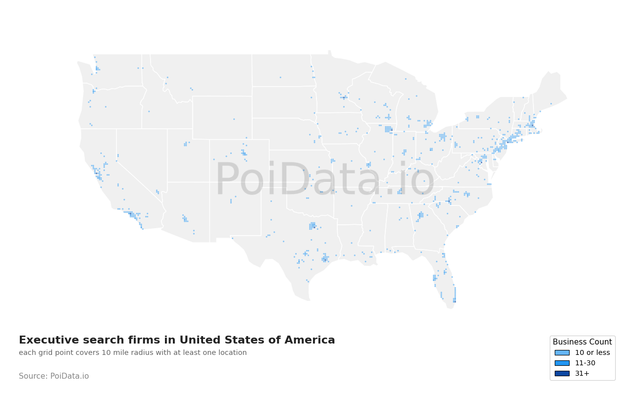 Executive search firm density map for California, United States