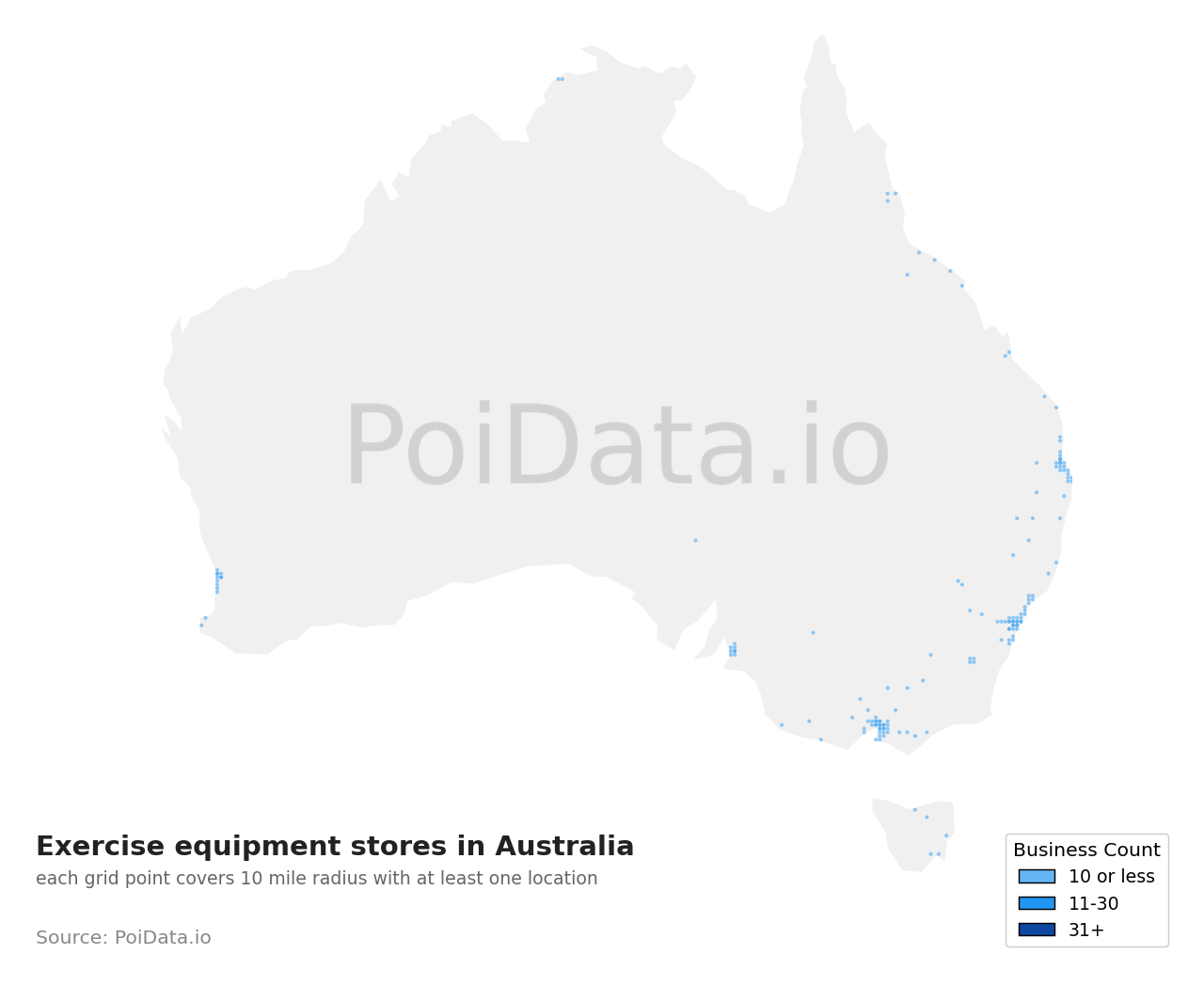 Exercise equipment store density map for NSW, Australia