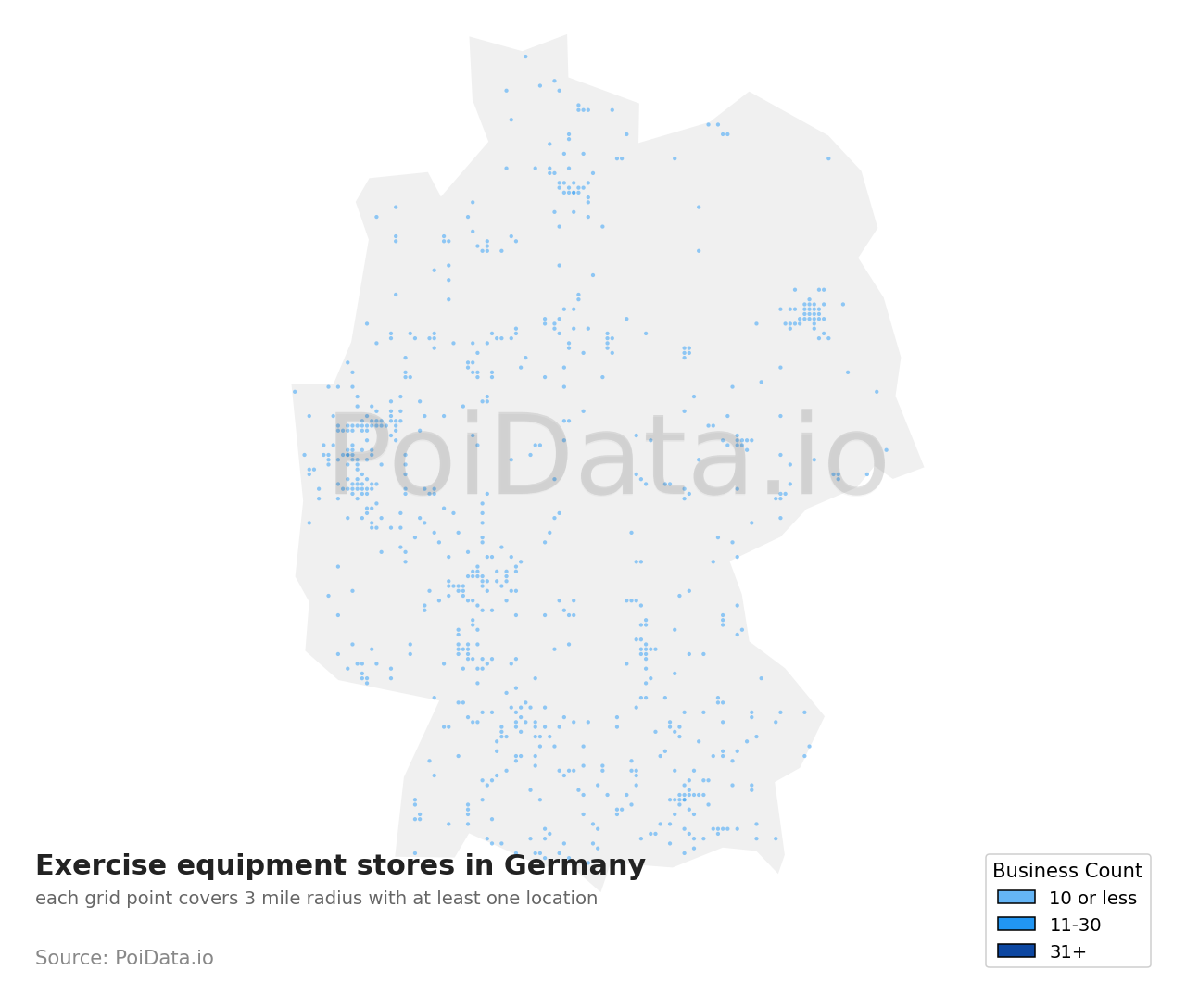 Exercise equipment store density map for Germany