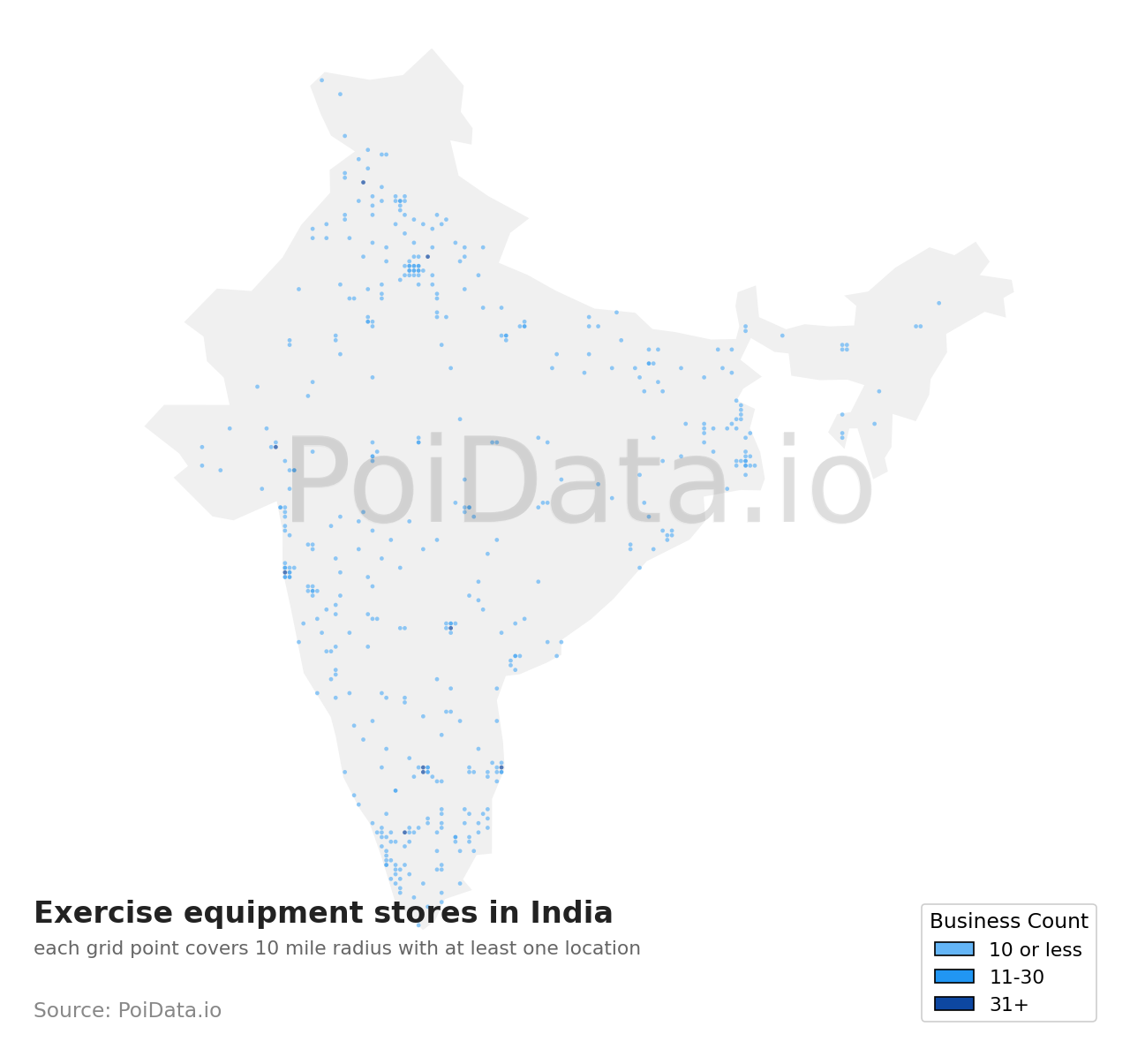 Exercise equipment store density map for India