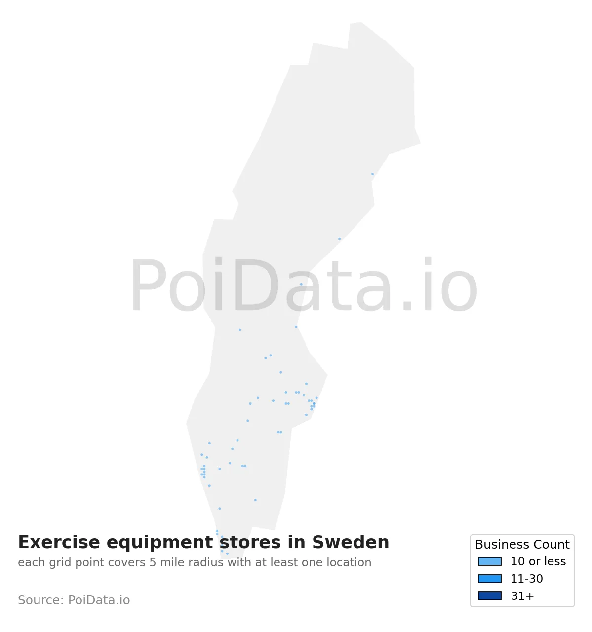 Exercise equipment store density map for Sweden