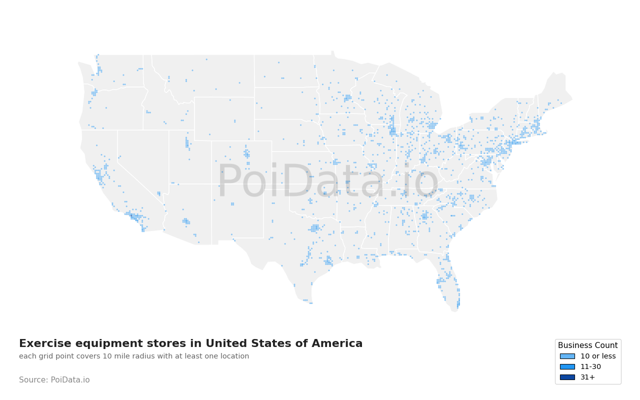 Exercise equipment store density map for Ohio, United States