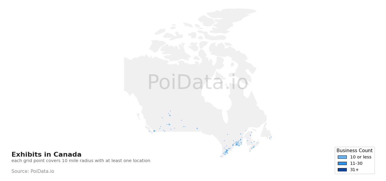 Exhibit density map for Canada