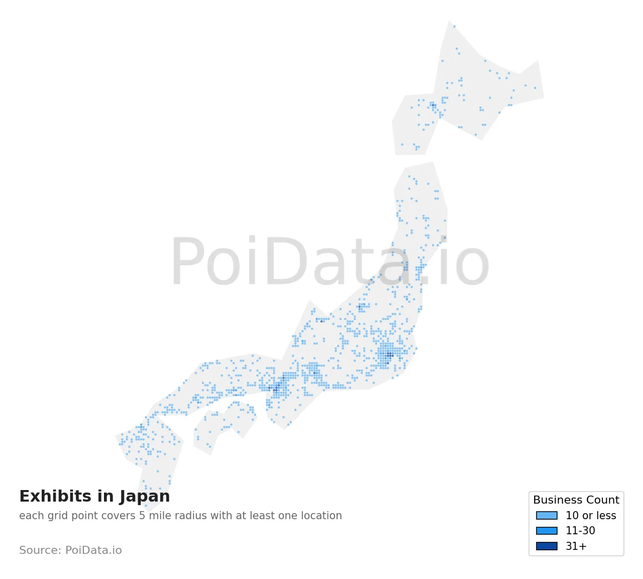 Exhibit density map for Japan