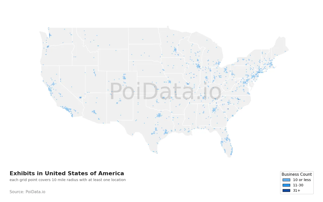 Exhibit density map for United States