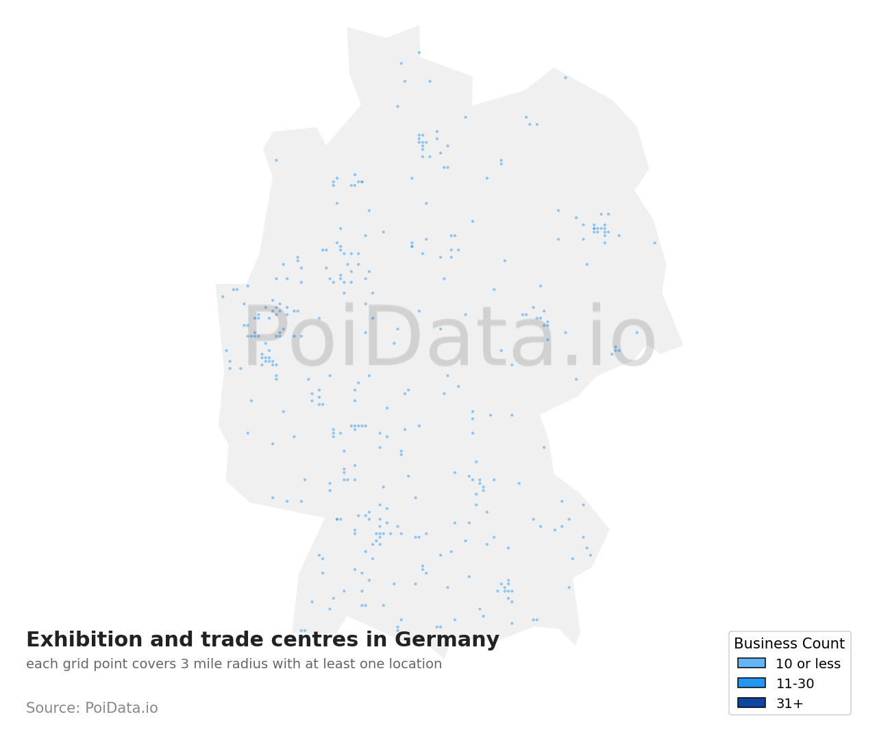 Exhibition and trade centre density map for Germany