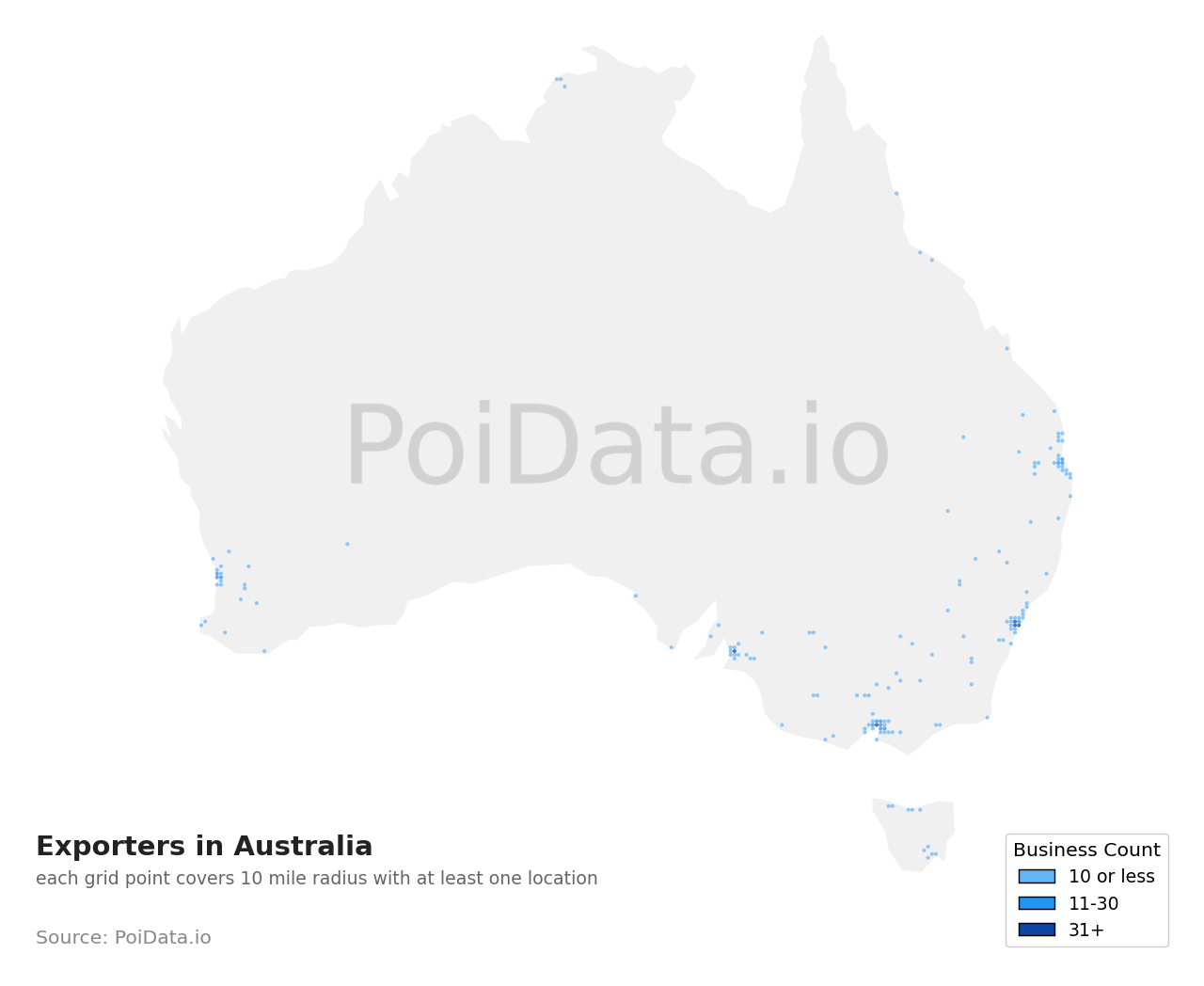 Exporter density map for Western Australia, Australia