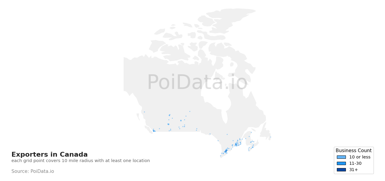 Exporter density map for Canada