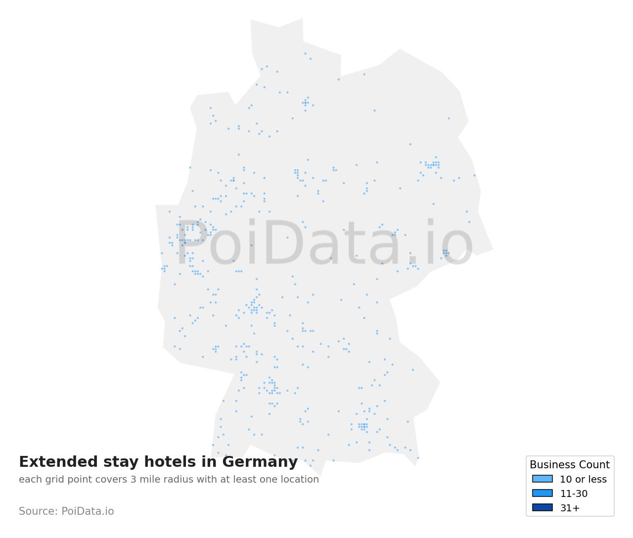 Extended stay hotel density map for Germany